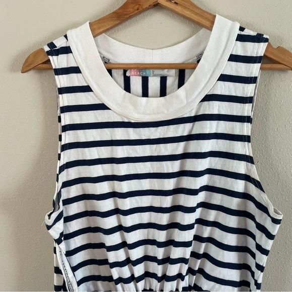 FP Beach ~Navy + White Striped Cotton Capri Sleeveless Midi Dress in size Large - Picture 6 of 14